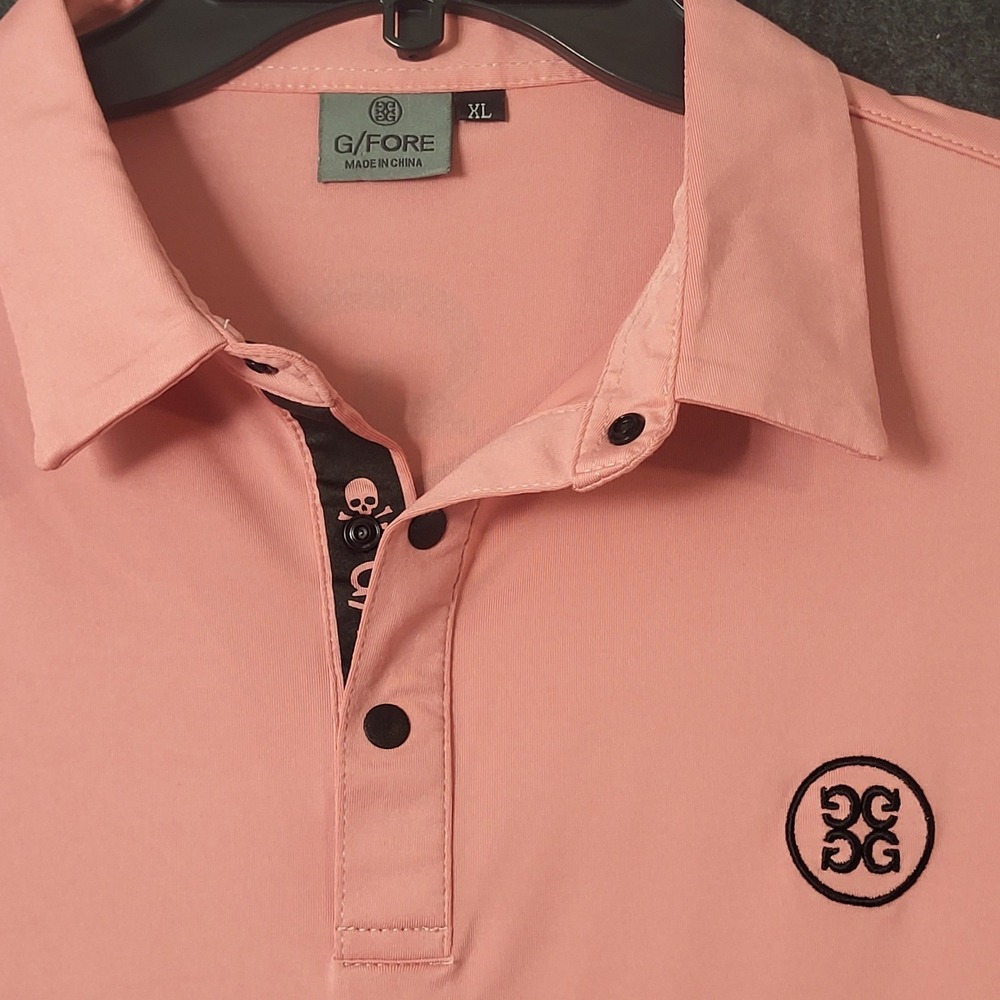 G/FORE Mens XL Pink Black Performance Golf Polo Circle Gs Logo Short Sleeve